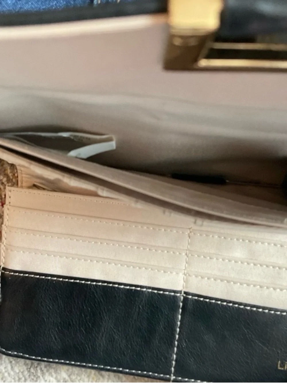 Liz Claiborne White and Black Leather-Accent Clutch